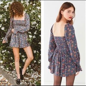 Urban Outfitters Smocked Blue Floral Romper